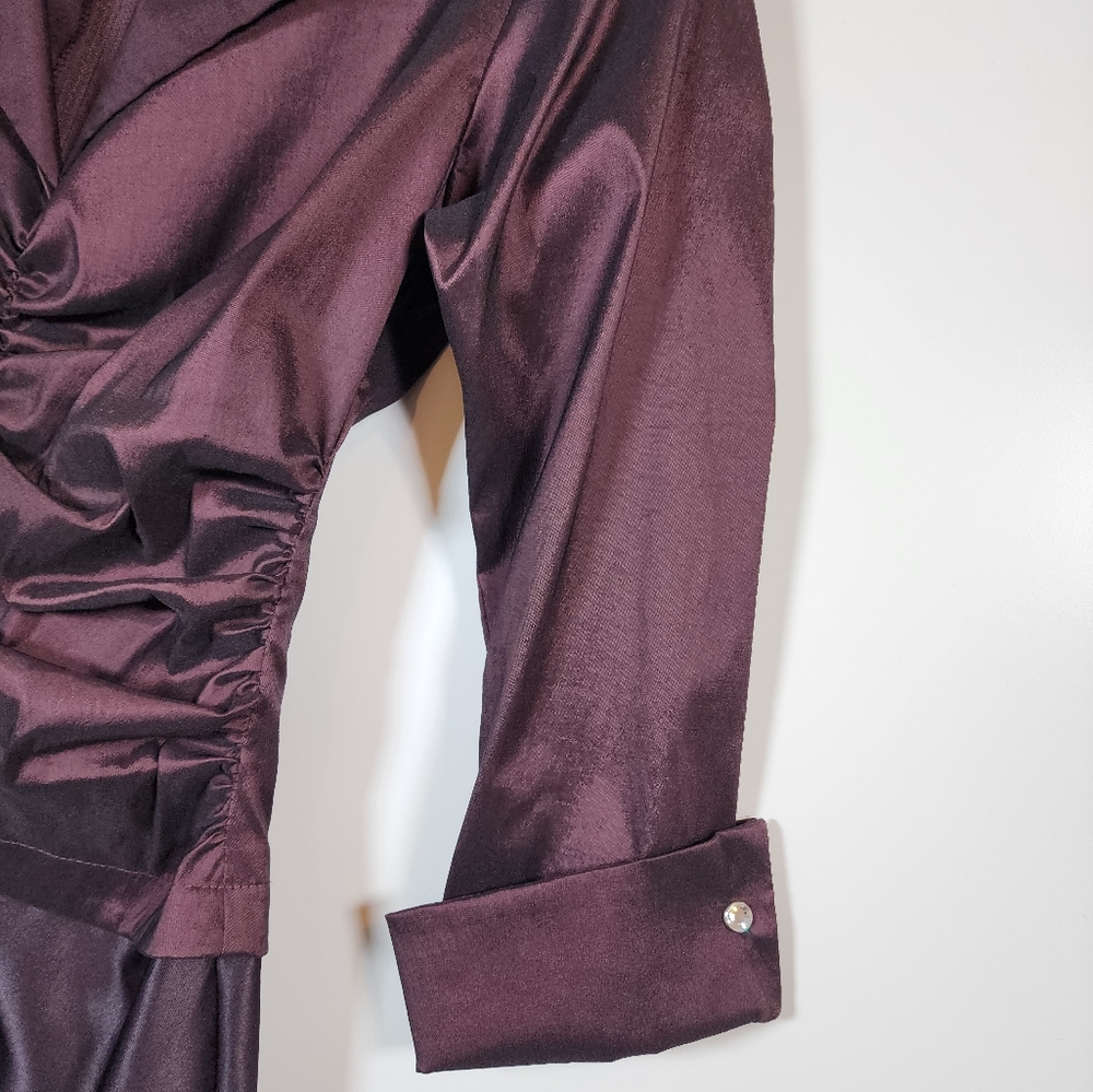 Tadashi Shoji Vintage Eggplant Purple Formal Elegant Collared Ruched Gown 8 - Picture 8 of 16